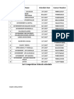 School Name Schedule Date Contact Number: Art Competition Schools Schedule