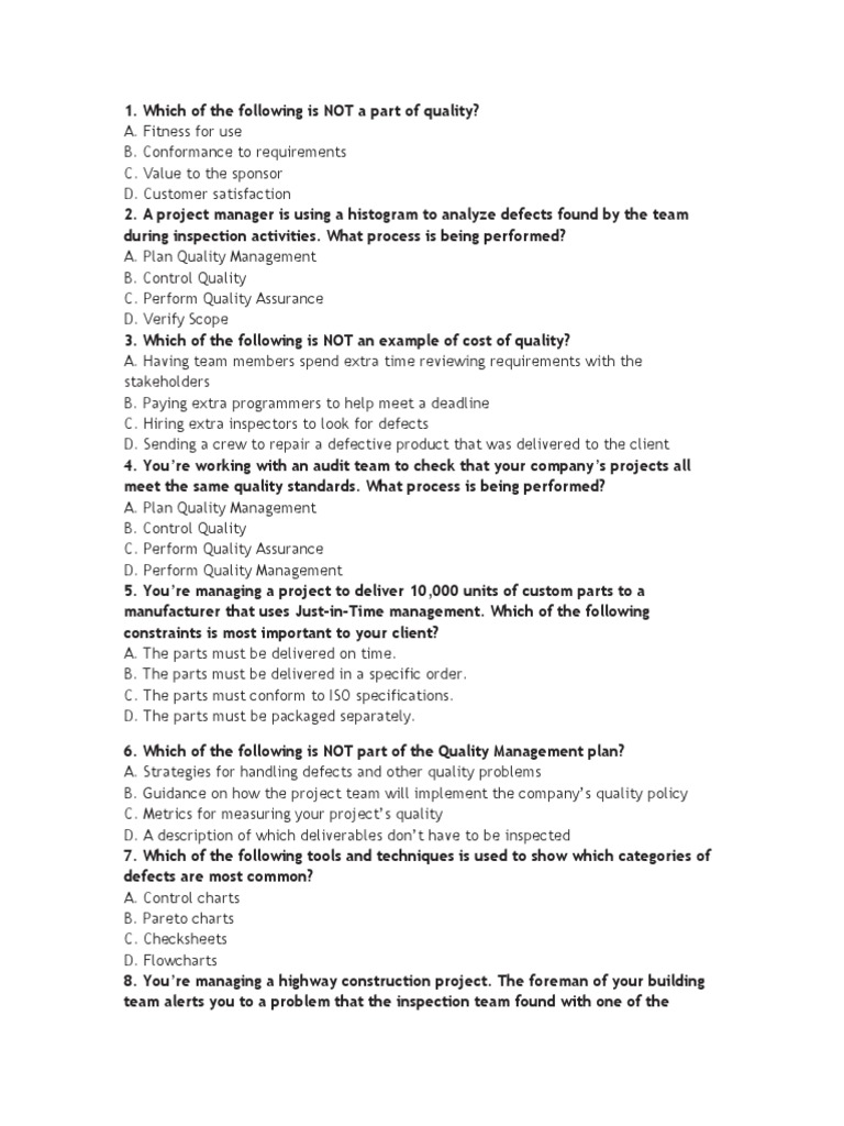 Quality Management in Project Oversight | PDF | Quality Assurance ...