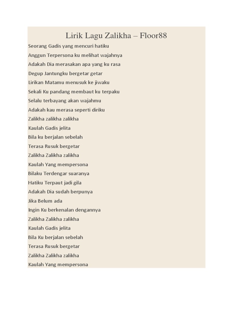 Lirik Lagu Zalikha Pdf