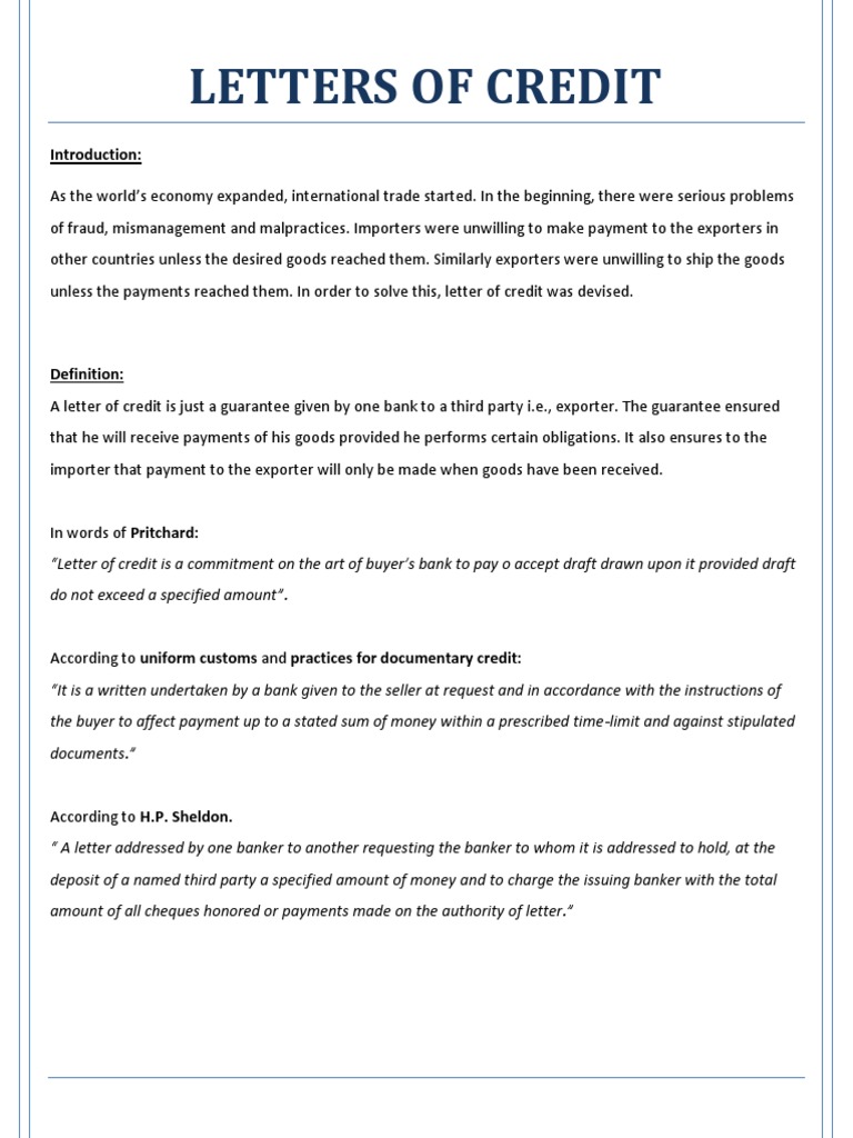 Lc Letter of Credits | Letter Of Credit | Credit (Finance)