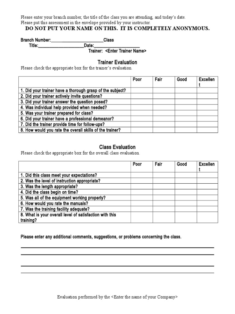 Trainer Evaluation Forms