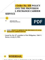 Executive Order No. 109 POLICY To Improve The Provision of Local Exchange Carrier Service