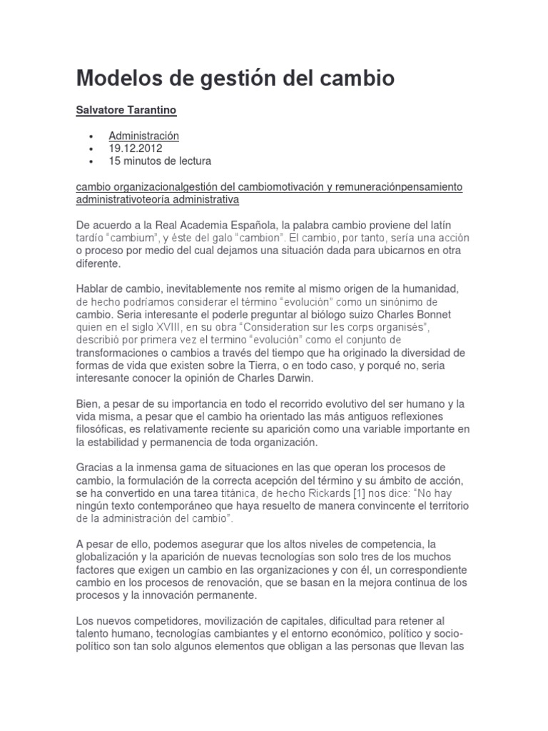 Modelos de Gestión del Cambio Organizacional | PDF | Crecimiento ...