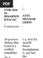 A.C. No. 11246, June 14, 2016ARNOL D Pacao Atty. Sinamar Limos