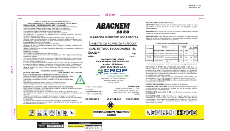 Abamectina 18 EC: Insecticida Agrícola | PDF | Pesticida | Alimentos