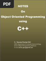 Notes On Object Oriented Programming Using: Er. Sourav Kumar Giri