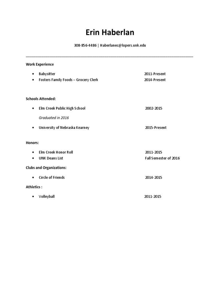 Erin Haberlan Work Experience - 1