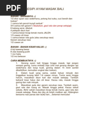 Resipi Ayam Masak Bali Pdf