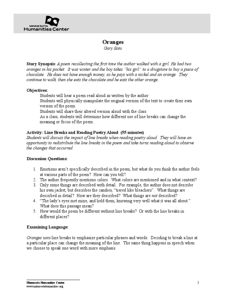Oranges F PDF Poetry Phrase