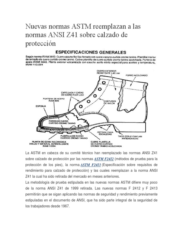 Nuevas Normas ASTM Reemplazan a Las Normas ANSI Z41 Sobre Calzado de