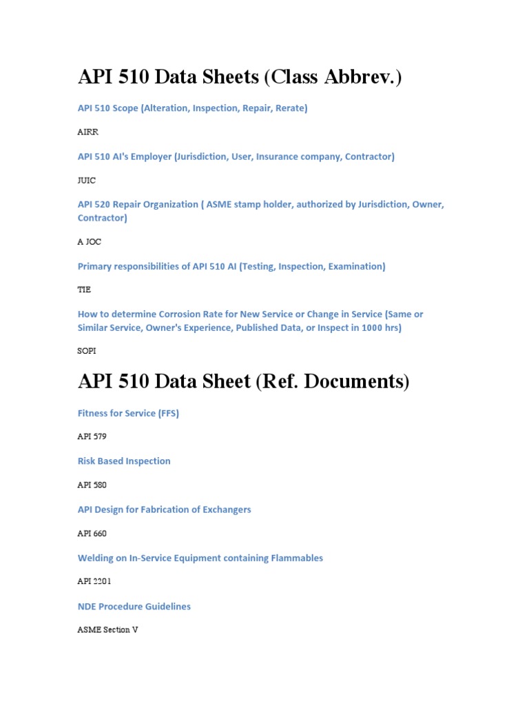 API 510 Data Sheets.pdf | Welding | Construction