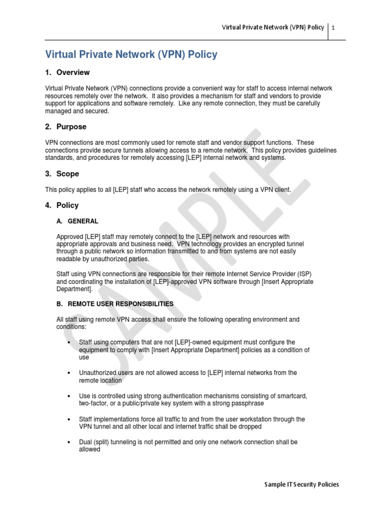 LEP Virtual Private Network (VPN) Policy | PDF | Virtual Private ...