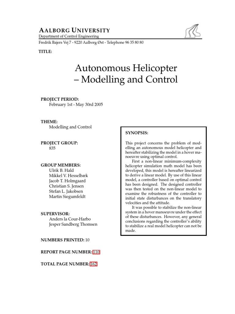 Autonomous Helicopter - Modelling and Control | PDF | Helicopter Rotor ...