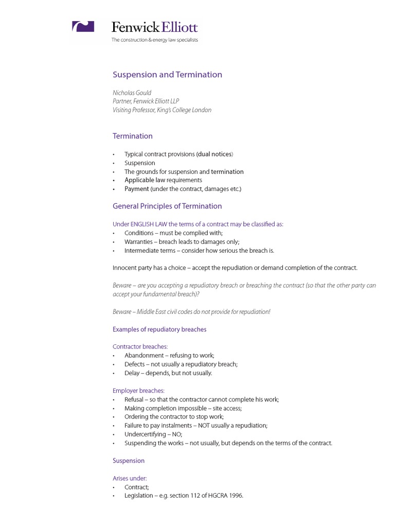 Suspension and Termination PDF PDF Breach Of Contract Employment