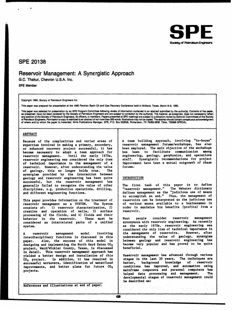 Spe 20138 Reservoir Management. A Synergistic Approach PDF