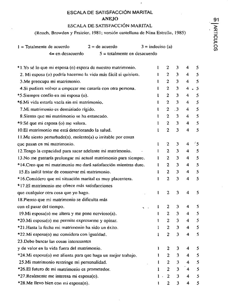 Escala de Satisfaccion Marital Instrumento PDF | PDF