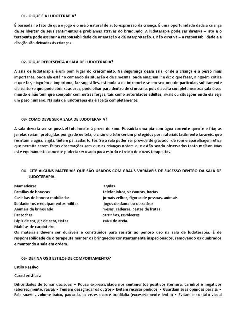 Questionário Sobre Ludoterapia, PDF, Ludoterapia