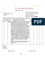 Planilla de Requerimiento de Materiales para Mantenimiento (Ejemplo)