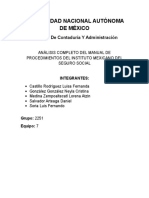 Análisis Completo Del Manual de Organización Del Instituto Mexicano Del Seguro Social