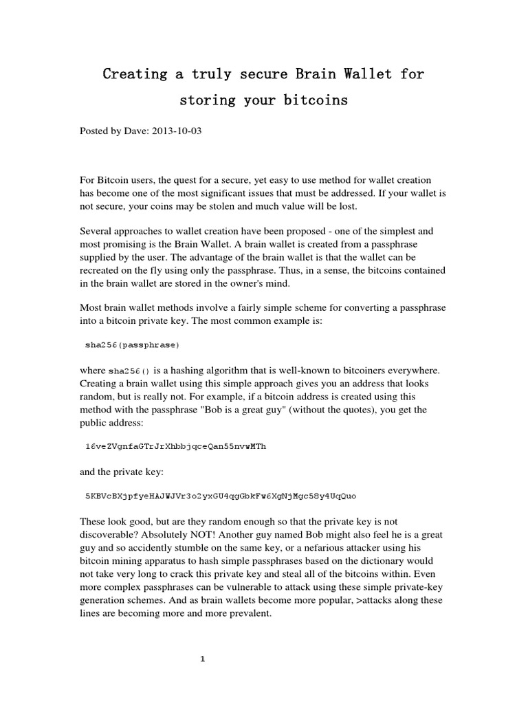 Creating A Truly Secure Brain Wallet | PDF | Bitcoin | Security Technology