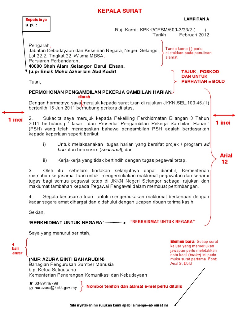 Contoh Surat Rasmi 2012