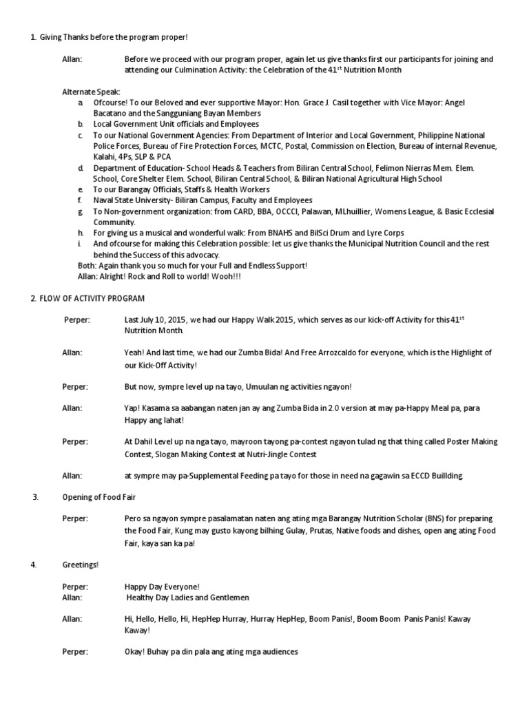 Script Culmination Activity Philippines Government