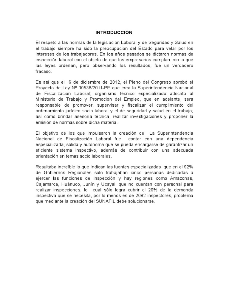 Creación y Funciones de SUNAFIL | PDF | Derecho laboral | Ley estatutaria