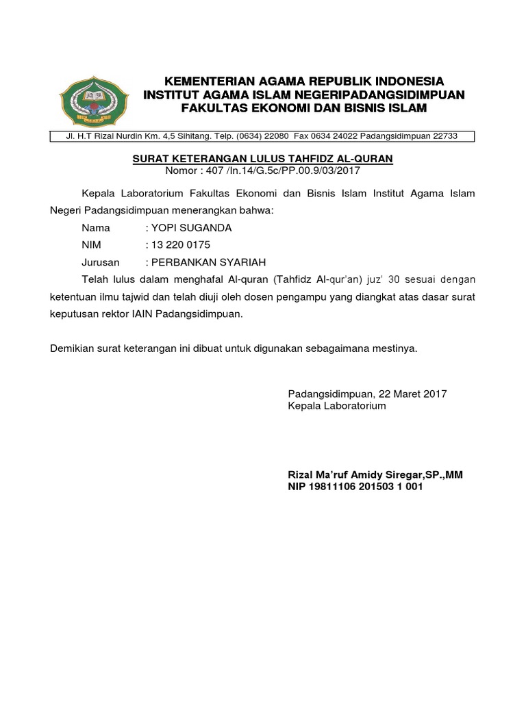 Sertifikat Tahfidz Yopi 2