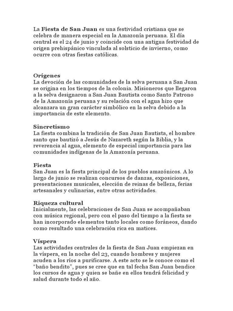 Fiesta de San Juan en la Amazonía peruana | PDF | Juan el Bautista ...