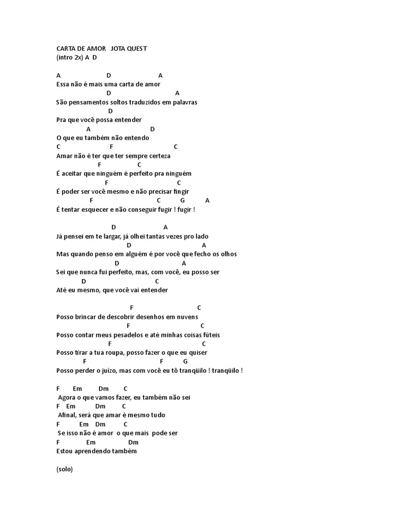 Carta de Amor Jota Quest | PDF