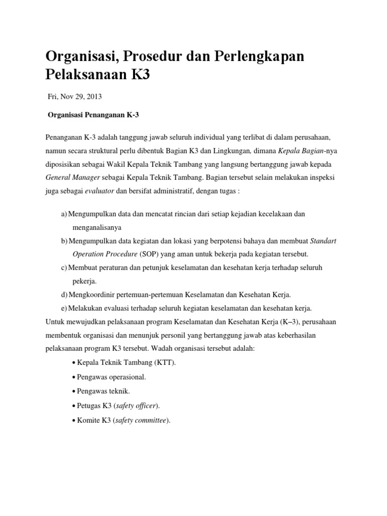 Organisasi K3 PERUSAHAAN