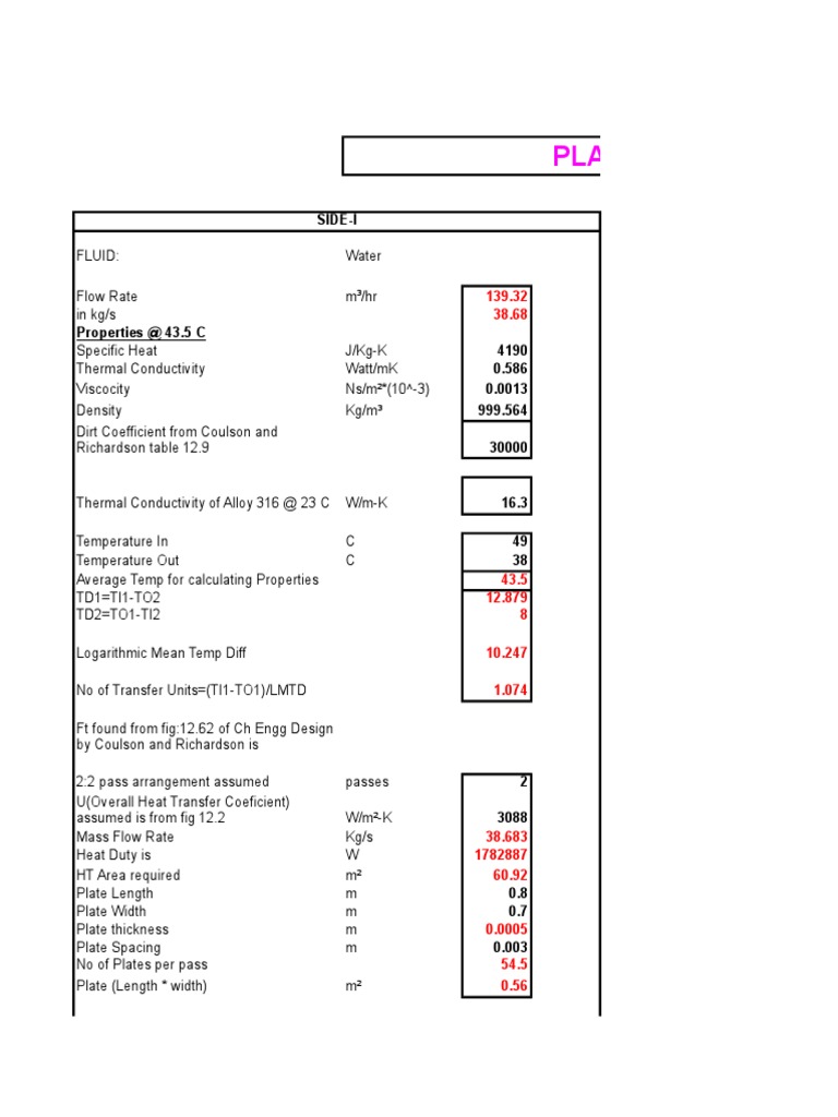 Plate Heat Exchanger Design in Excel PDF Fluid Dynamics Flow