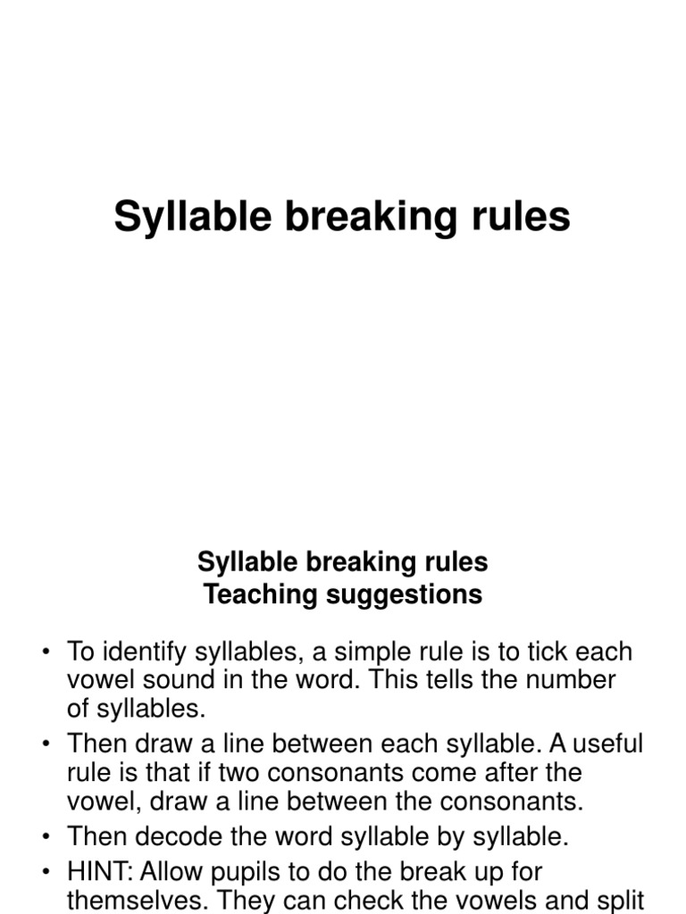 Worksheet - Syllable Breaking Rules | Syllable | Vowel