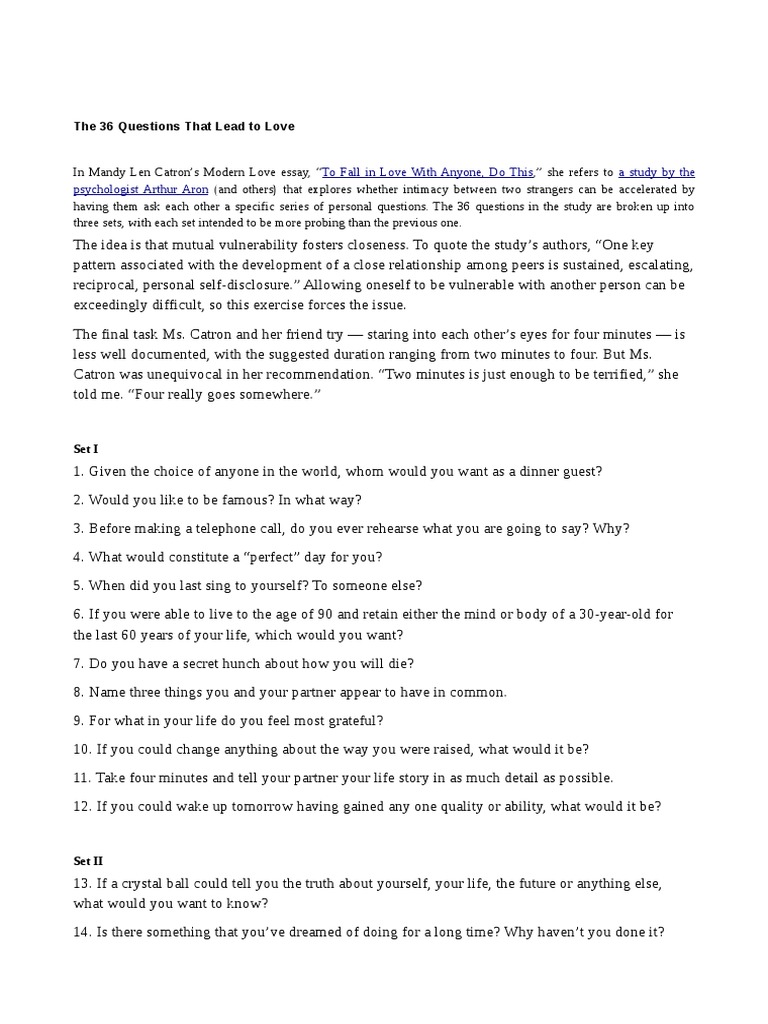 36 Questions That Lead To Love List Printable