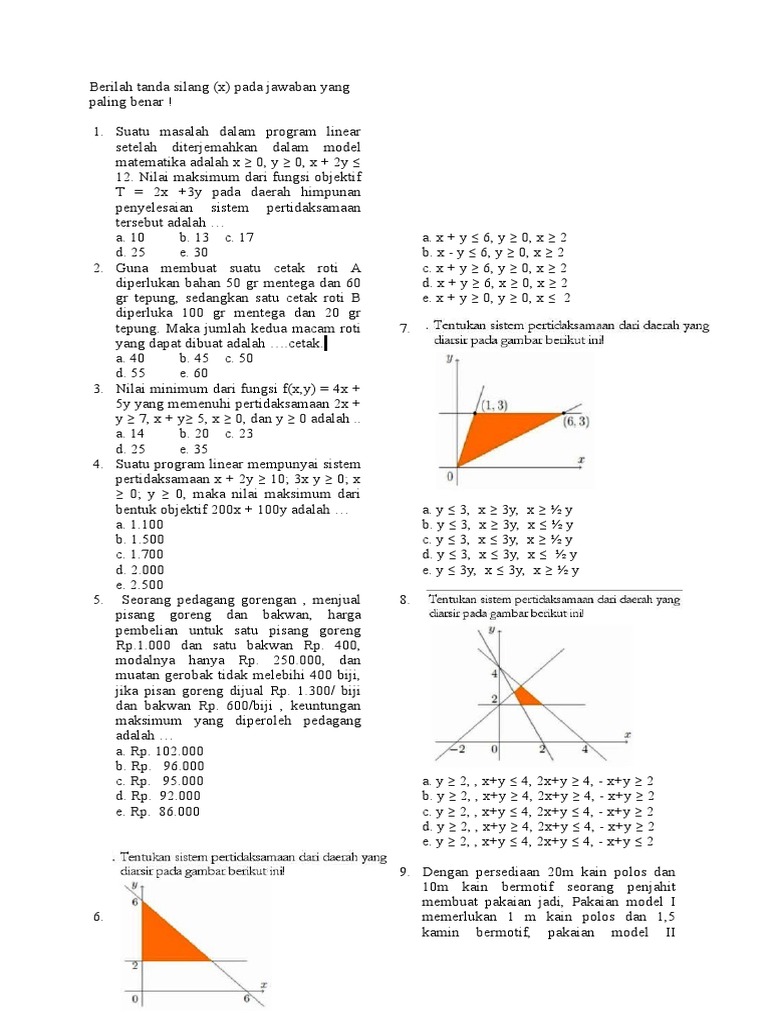Soal Pertidaksamaan Linear 2 V | PDF