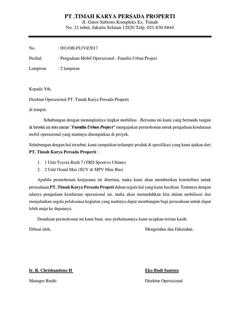 Contoh Surat Izin Usaha Surat Permohonan Mobil Dinas  Macammacam surat