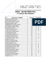 AREA MATEMATICA 1º DE SECUN. RESULT. DE EVALUACION DE 8 MEJORES ALUMNOSX SECC.  IE Nº 109 IMC