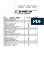 AREA MATEMATICA 4º DE SECUN.  RESULT. DE EVALUACION DE 8 MEJORES ALUMNOSX SECC.  IE Nº 109 IMC