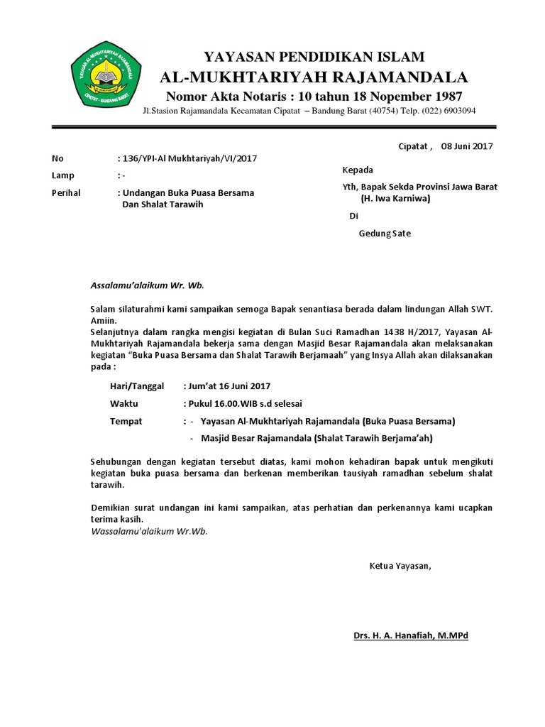 Surat Undangan Buka Puasa Bersama Yayasandocx