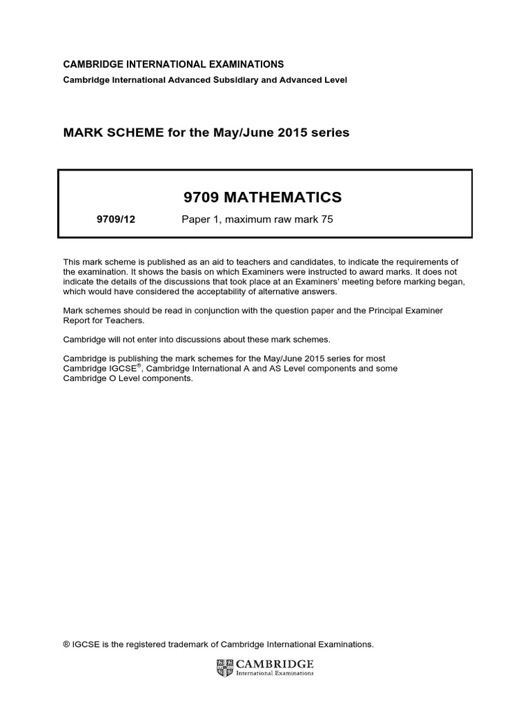 9709 s15 Ms 12 | PDF | Formula | Test (Assessment)