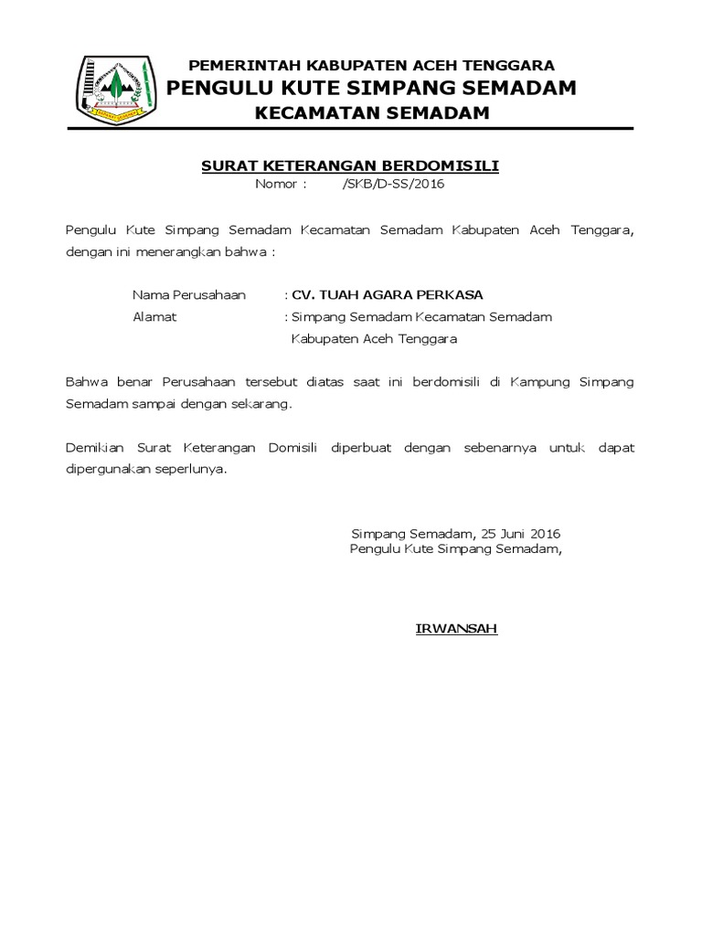 Surat Keterangan Berdomisili
