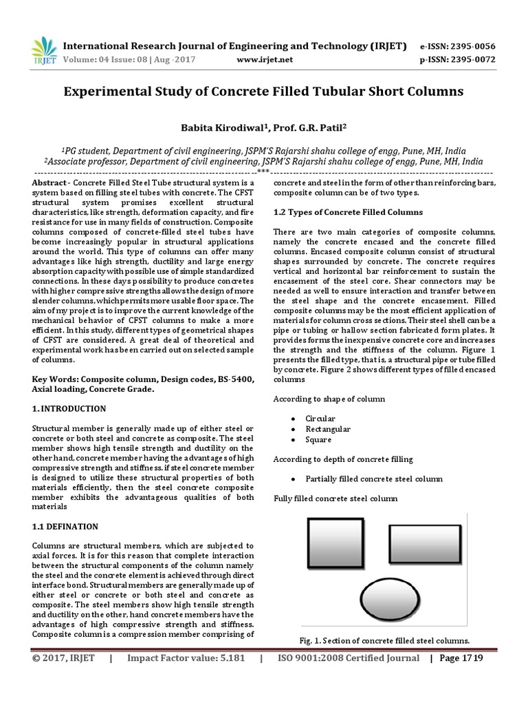 Experimental Study of Concrete Filled Tubular Short Columns | PDF ...
