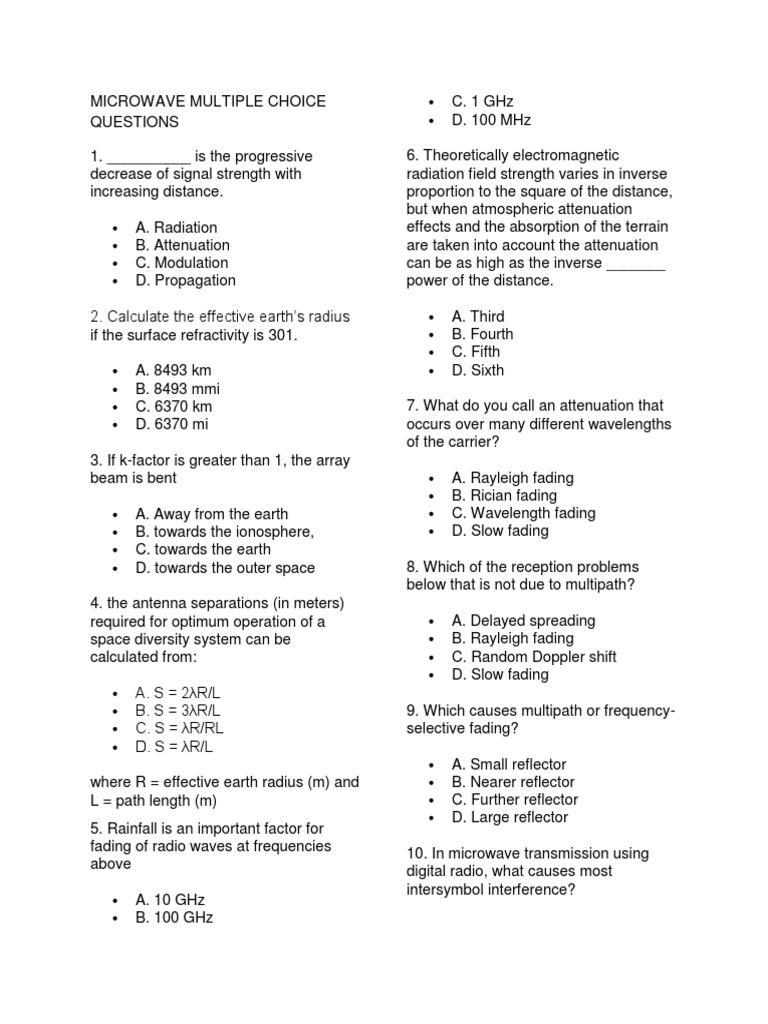 Microwave Multiple Choice Questions Microwave Vacuum Tube