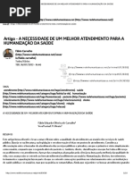 Artigo - A Necessidade de Um Melhor Atendimento Para a Humanização Da Saúde