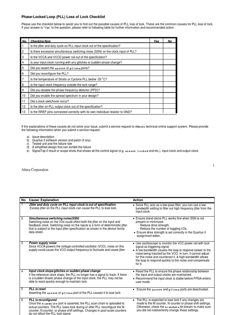 PLL Loss of Lock Troubleshooting Guide | PDF | Electrical Engineering ...