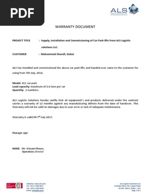 Warranty Certificate