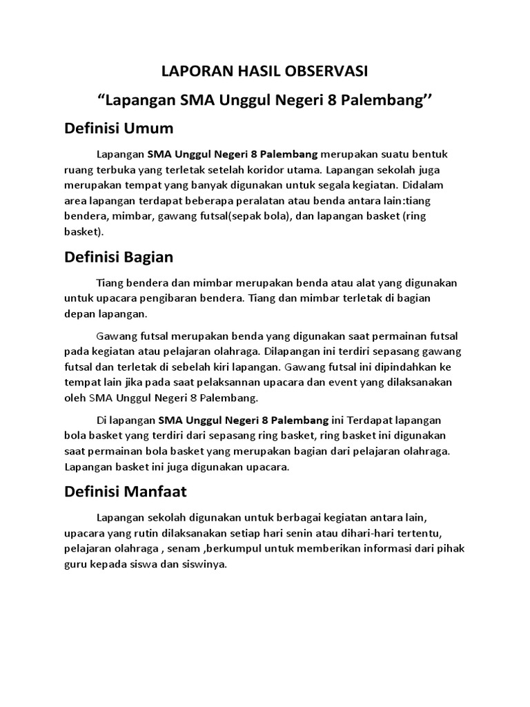 Contoh Laporan Observasi Sekolah Sma Guru Paud
