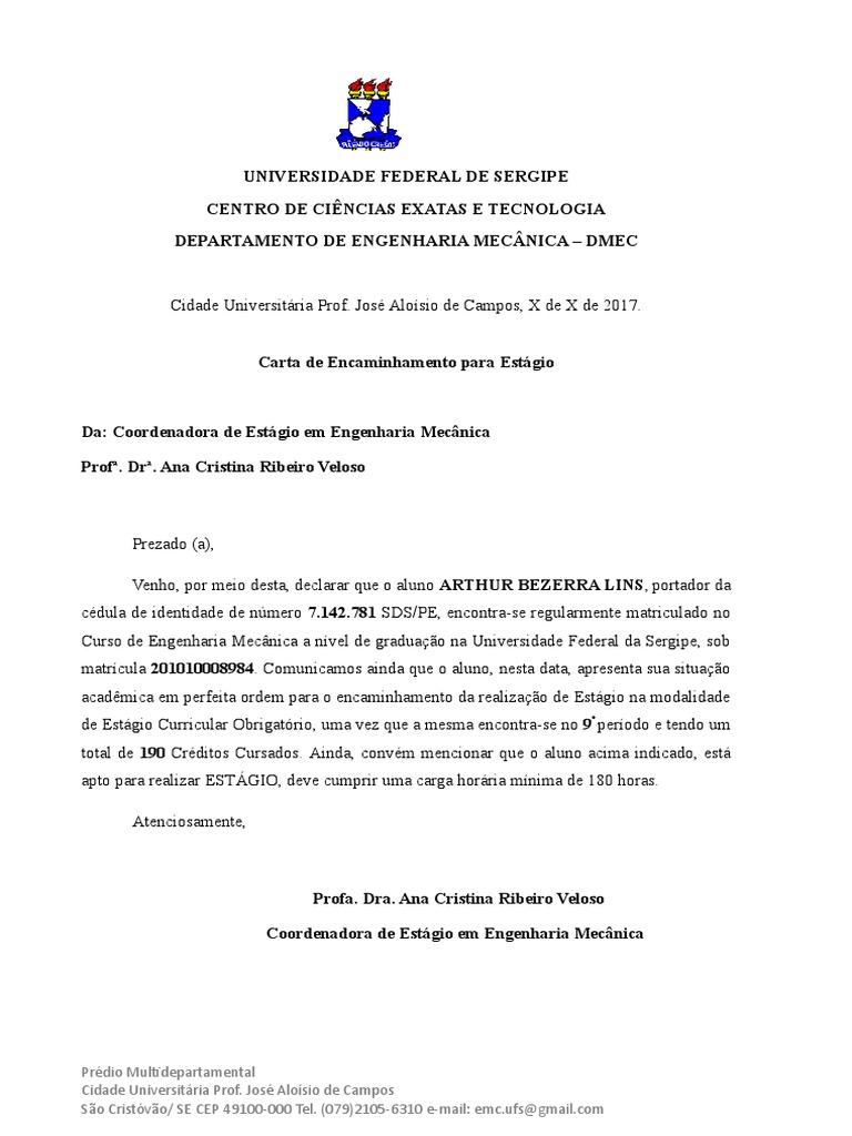 15+ Carta De Apresentação De Estagio Supervisionado Full Carta