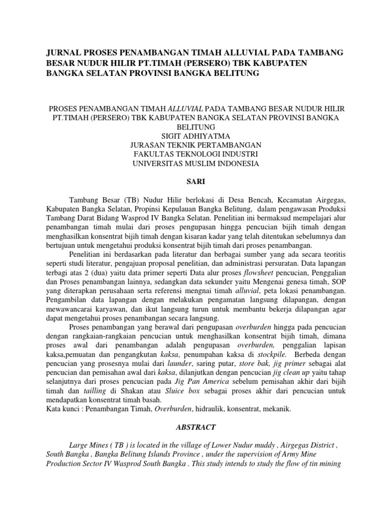  JURNAL  PROSES  PENAMBANGAN TIMAH ALLUVIAL PADA TAMBANG 
