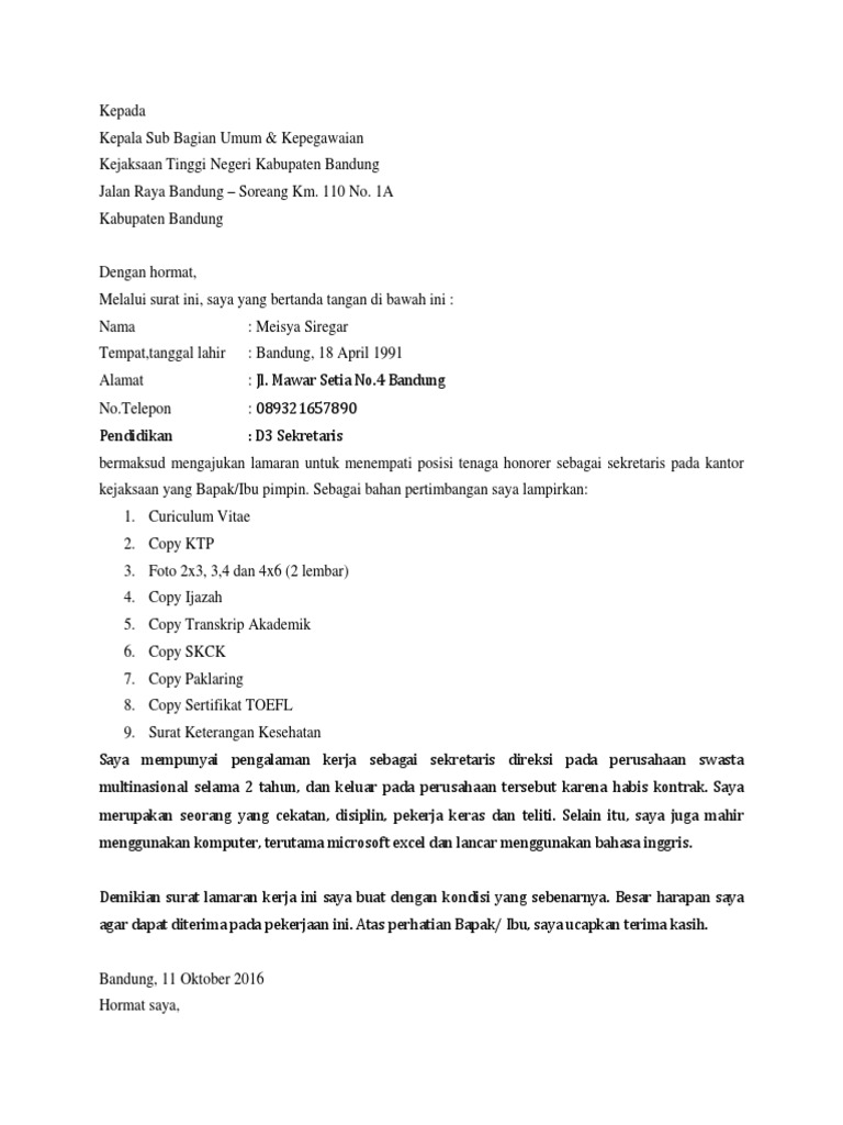 Download 63+ Contoh Surat Surat Lamaran Kerja Honorer Gratis Terbaru
